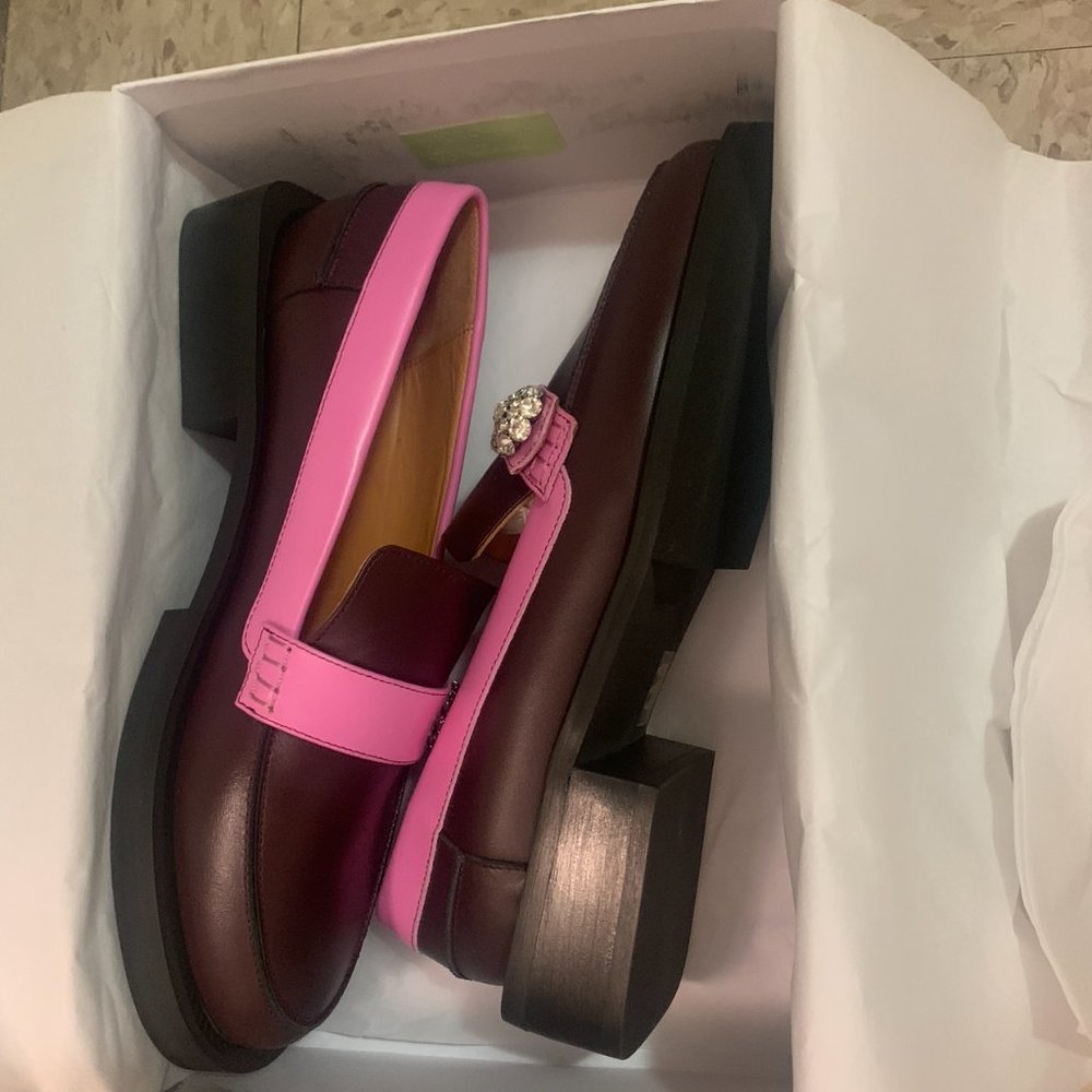 Ganni Pink Jewel Embellished Leather Loafer Size 39
